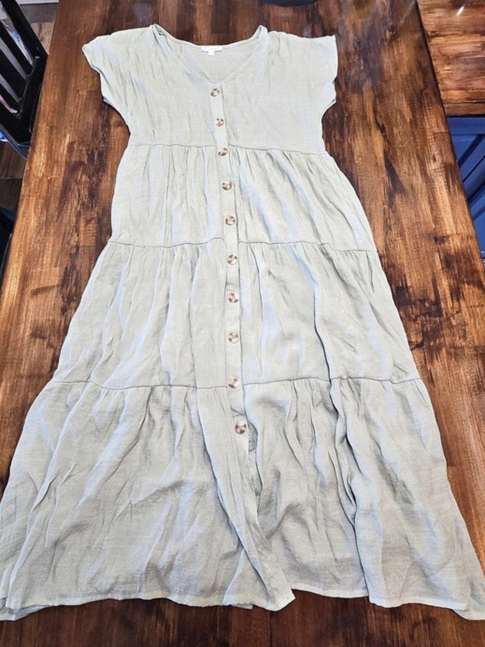 Blu Pepper Tiered Button Front Midi Dress Maxi in Green L